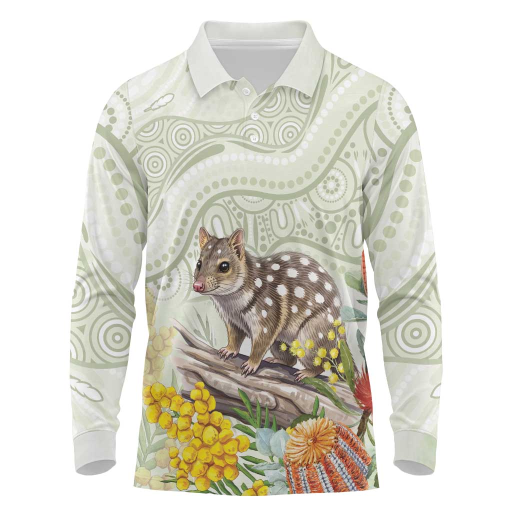 Eastern Quoll Australia Long Sleeve Polo Shirt Watercolor National Flowers Indigenous Art - Aussie Hoodie
