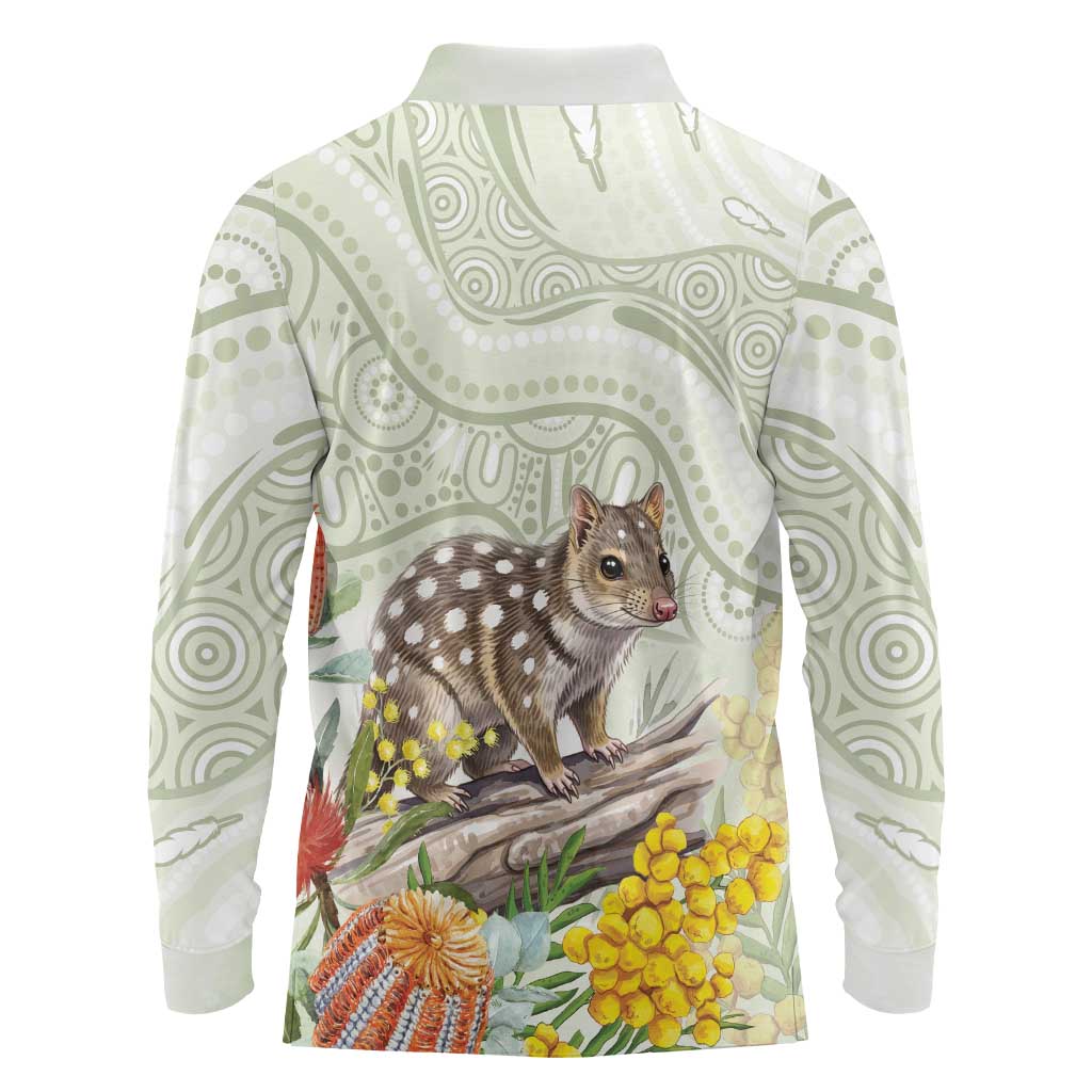 Eastern Quoll Australia Long Sleeve Polo Shirt Watercolor National Flowers Indigenous Art - Aussie Hoodie