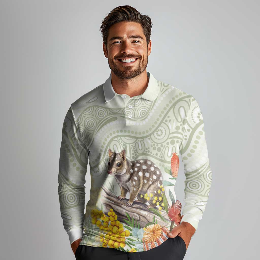 Eastern Quoll Australia Long Sleeve Polo Shirt Watercolor National Flowers Indigenous Art - Aussie Hoodie