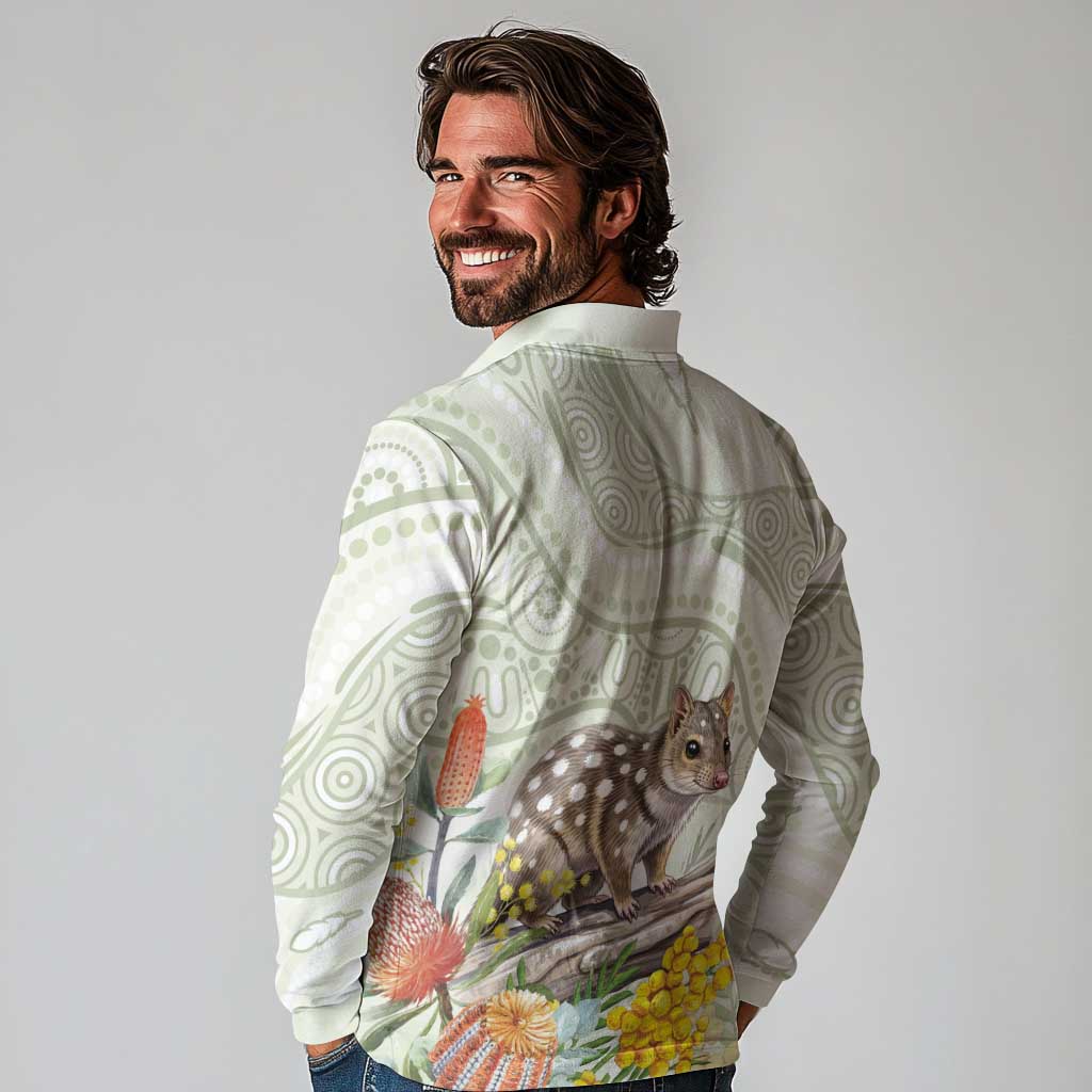Eastern Quoll Australia Long Sleeve Polo Shirt Watercolor National Flowers Indigenous Art - Aussie Hoodie