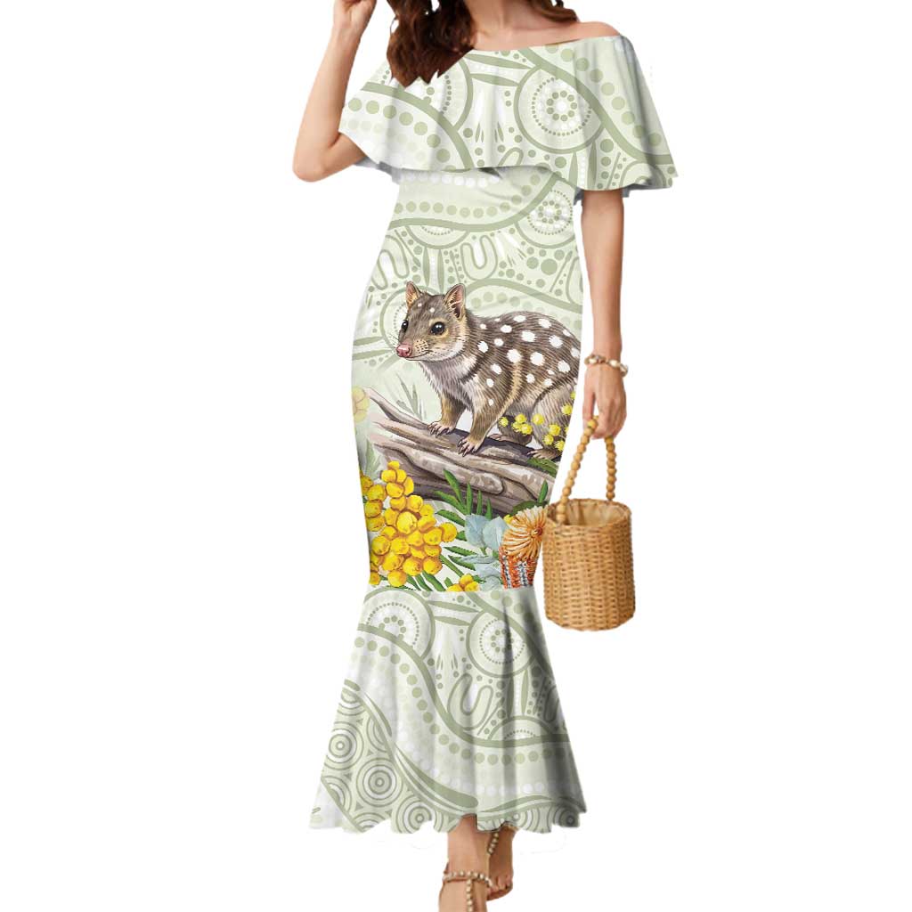 Eastern Quoll Australia Mermaid Dress Watercolor National Flowers Indigenous Art - Aussie Hoodie