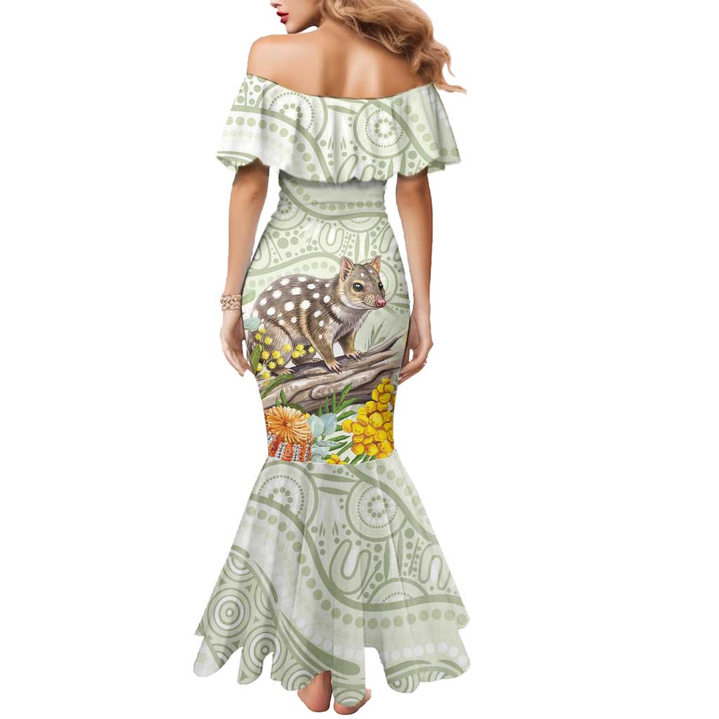 Eastern Quoll Australia Mermaid Dress Watercolor National Flowers Indigenous Art - Aussie Hoodie