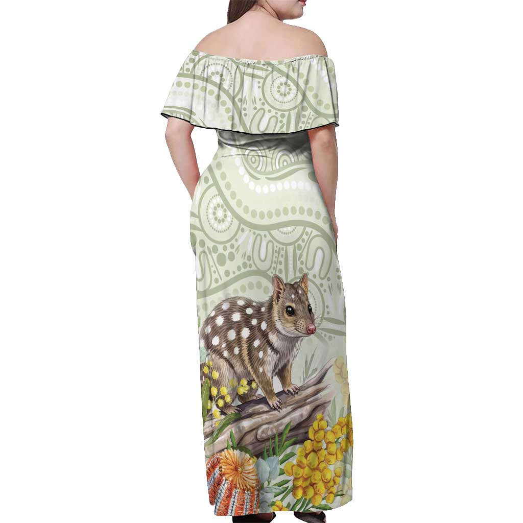 Eastern Quoll Australia Off Shoulder Maxi Dress Watercolor National Flowers Indigenous Art - Aussie Hoodie