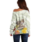 Eastern Quoll Australia Off Shoulder Sweater Watercolor National Flowers Indigenous Art - Aussie Hoodie