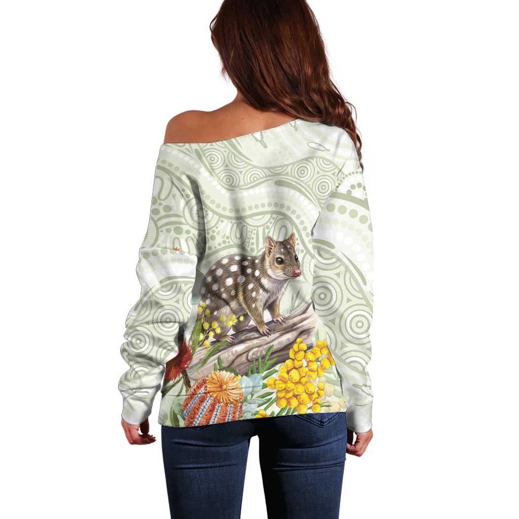 Eastern Quoll Australia Off Shoulder Sweater Watercolor National Flowers Indigenous Art - Aussie Hoodie