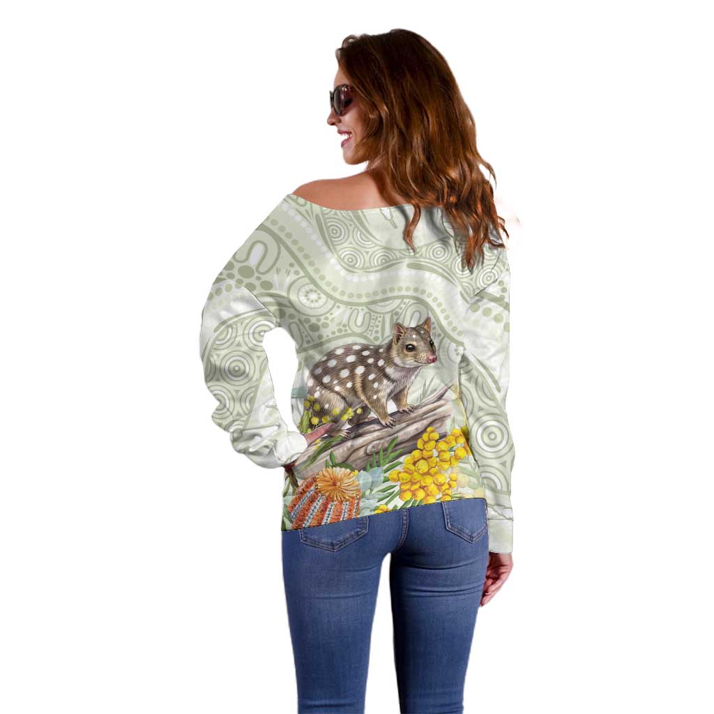 Eastern Quoll Australia Off Shoulder Sweater Watercolor National Flowers Indigenous Art - Aussie Hoodie