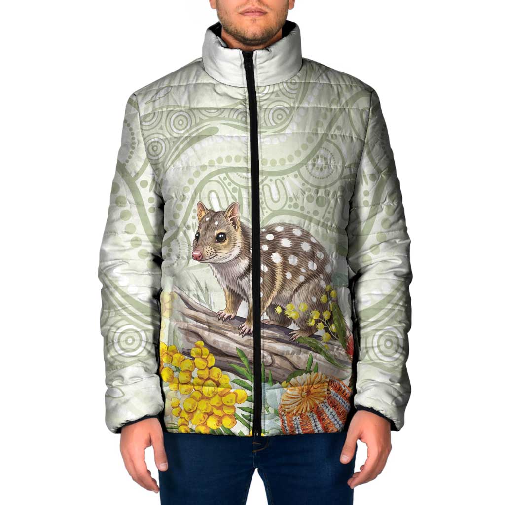 Eastern Quoll Australia Padded Jacket Watercolor National Flowers Indigenous Art - Aussie Hoodie