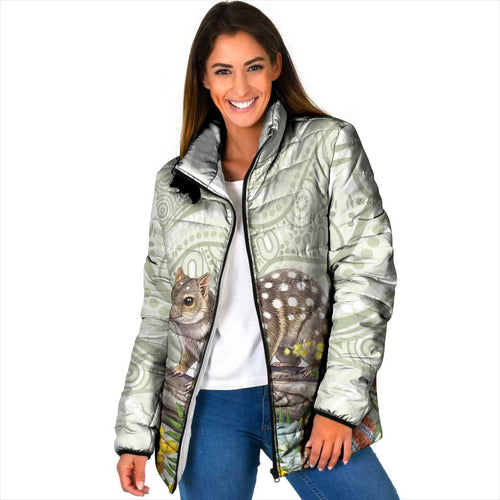 Eastern Quoll Australia Padded Jacket Watercolor National Flowers Indigenous Art - Aussie Hoodie