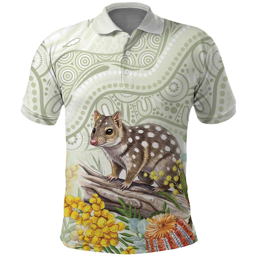 Eastern Quoll Australia Polo Shirt Watercolor National Flowers Indigenous Art - Aussie Hoodie