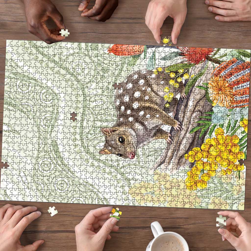 Eastern Quoll Australia Puzzle Watercolor National Flowers Indigenous Art - Aussie Hoodie