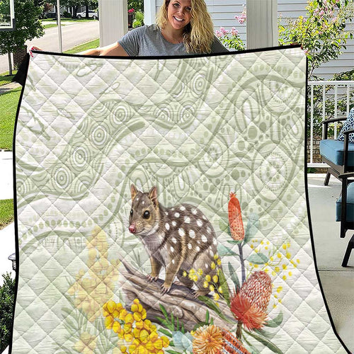Eastern Quoll Australia Quilt Watercolor National Flowers Indigenous Art - Aussie Hoodie
