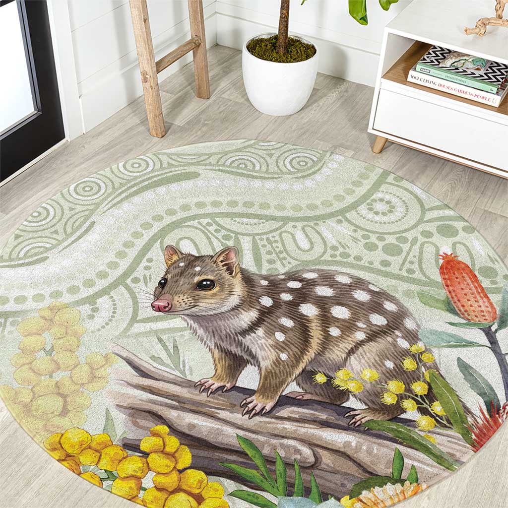 Eastern Quoll Australia Round Carpet Watercolor National Flowers Indigenous Art - Aussie Hoodie