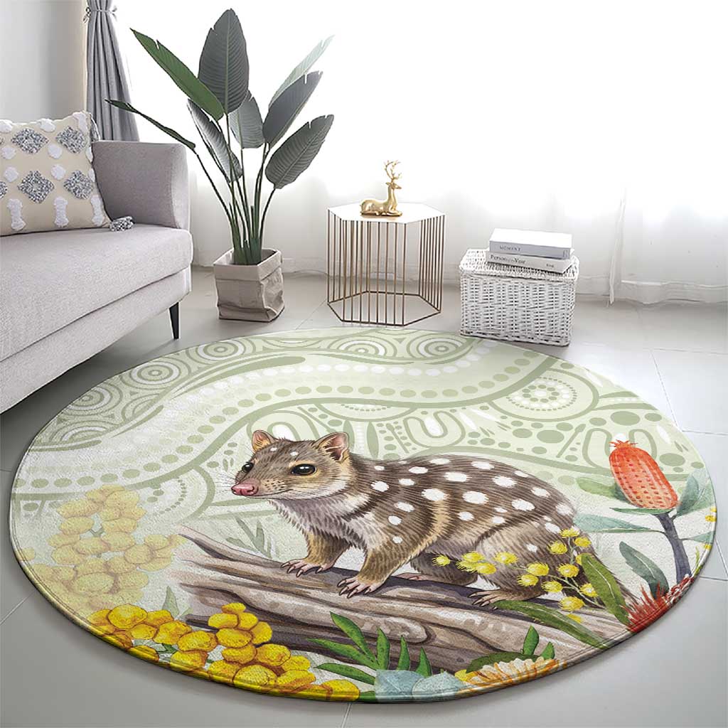 Eastern Quoll Australia Round Carpet Watercolor National Flowers Indigenous Art - Aussie Hoodie