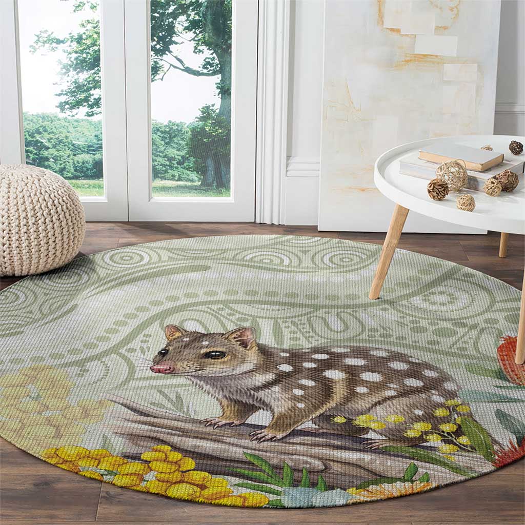 Eastern Quoll Australia Round Carpet Watercolor National Flowers Indigenous Art - Aussie Hoodie