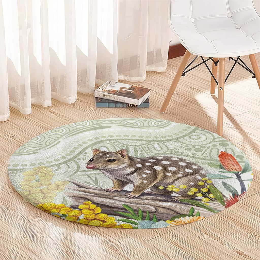 Eastern Quoll Australia Round Carpet Watercolor National Flowers Indigenous Art - Aussie Hoodie