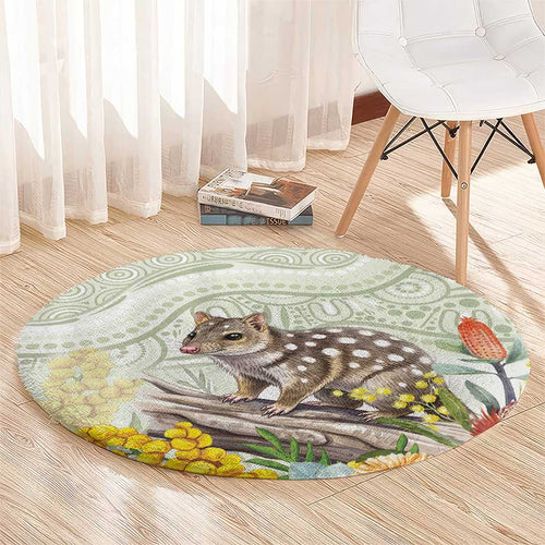 Eastern Quoll Australia Round Carpet Watercolor National Flowers Indigenous Art - Aussie Hoodie
