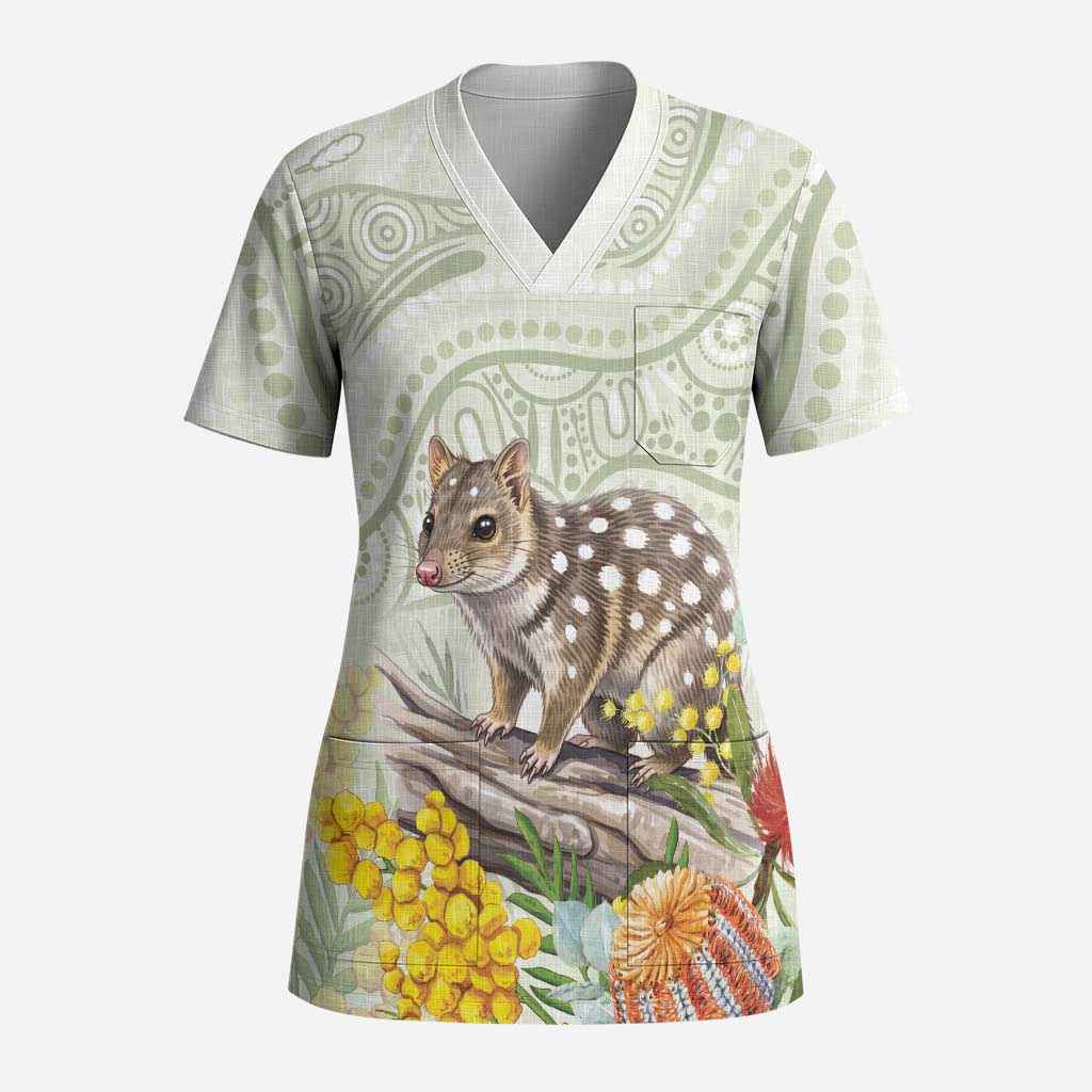 Eastern Quoll Australia Scrub Top Watercolor National Flowers Indigenous Art - Aussie Hoodie