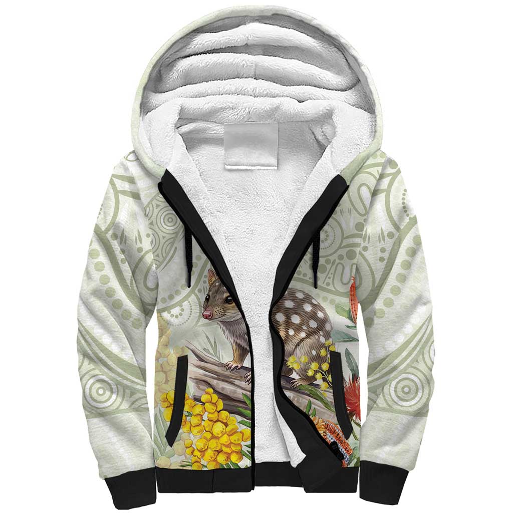 Eastern Quoll Australia Sherpa Hoodie Watercolor National Flowers Indigenous Art - Aussie Hoodie