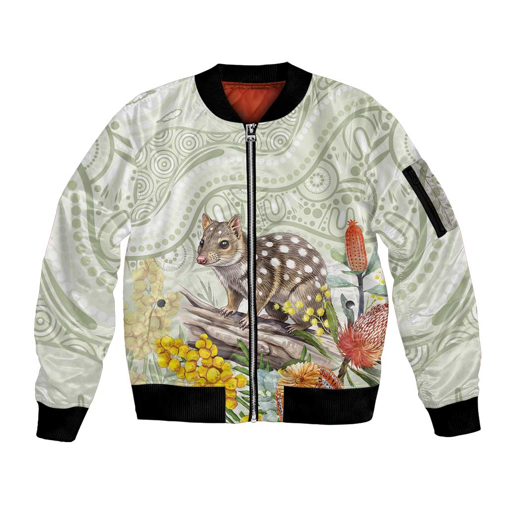 Eastern Quoll Australia Sleeve Zip Bomber Jacket Watercolor National Flowers Indigenous Art - Aussie Hoodie