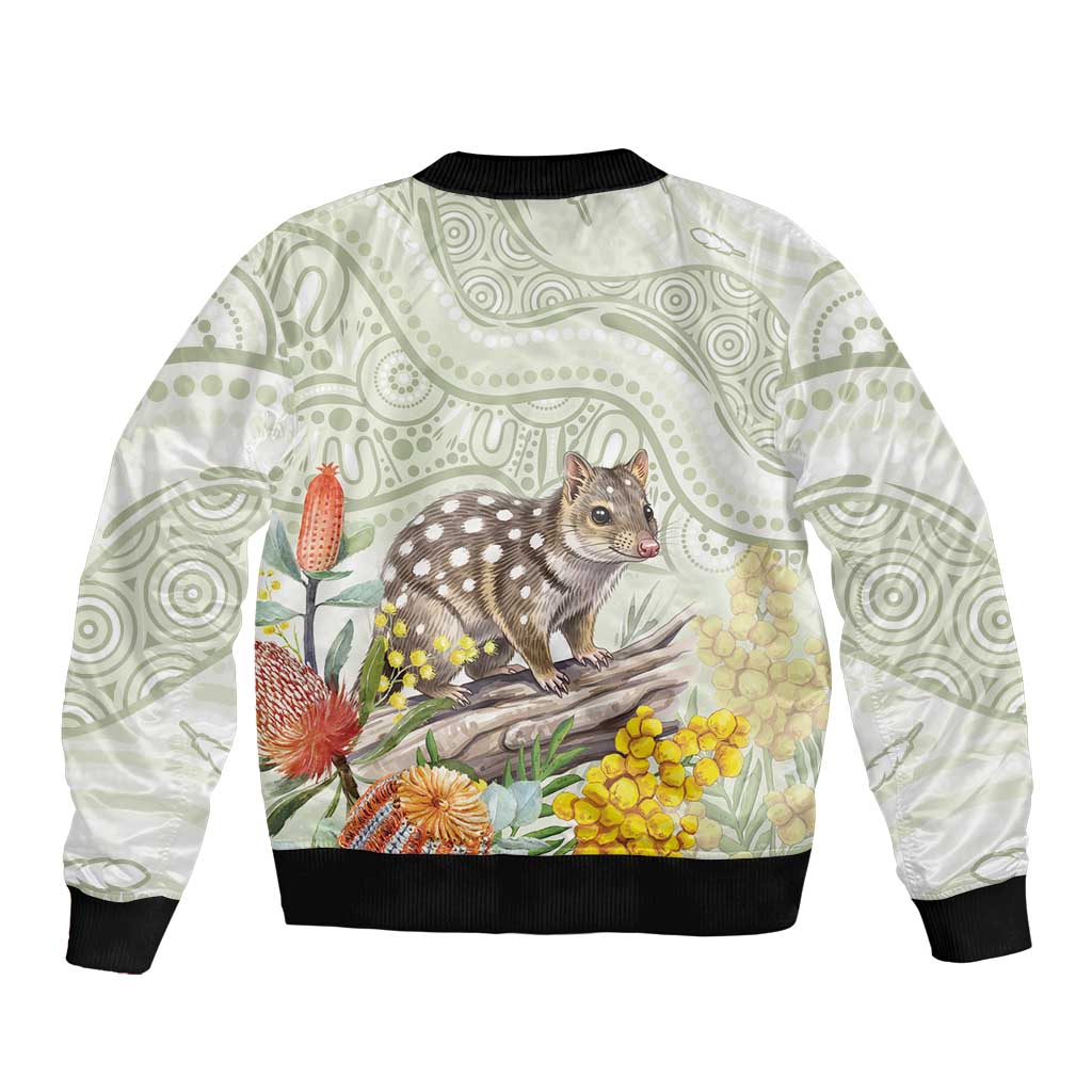 Eastern Quoll Australia Sleeve Zip Bomber Jacket Watercolor National Flowers Indigenous Art - Aussie Hoodie
