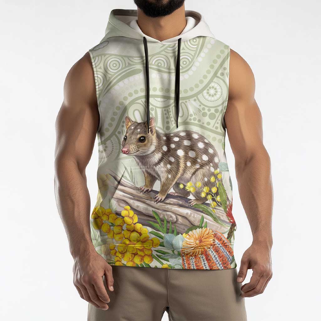 Eastern Quoll Australia Sleeveless Hoodie Watercolor National Flowers Indigenous Art - Aussie Hoodie