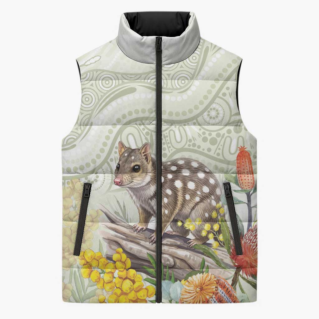Eastern Quoll Australia Sleeveless Puffer Jacket Watercolor National Flowers Indigenous Art - Aussie Hoodie