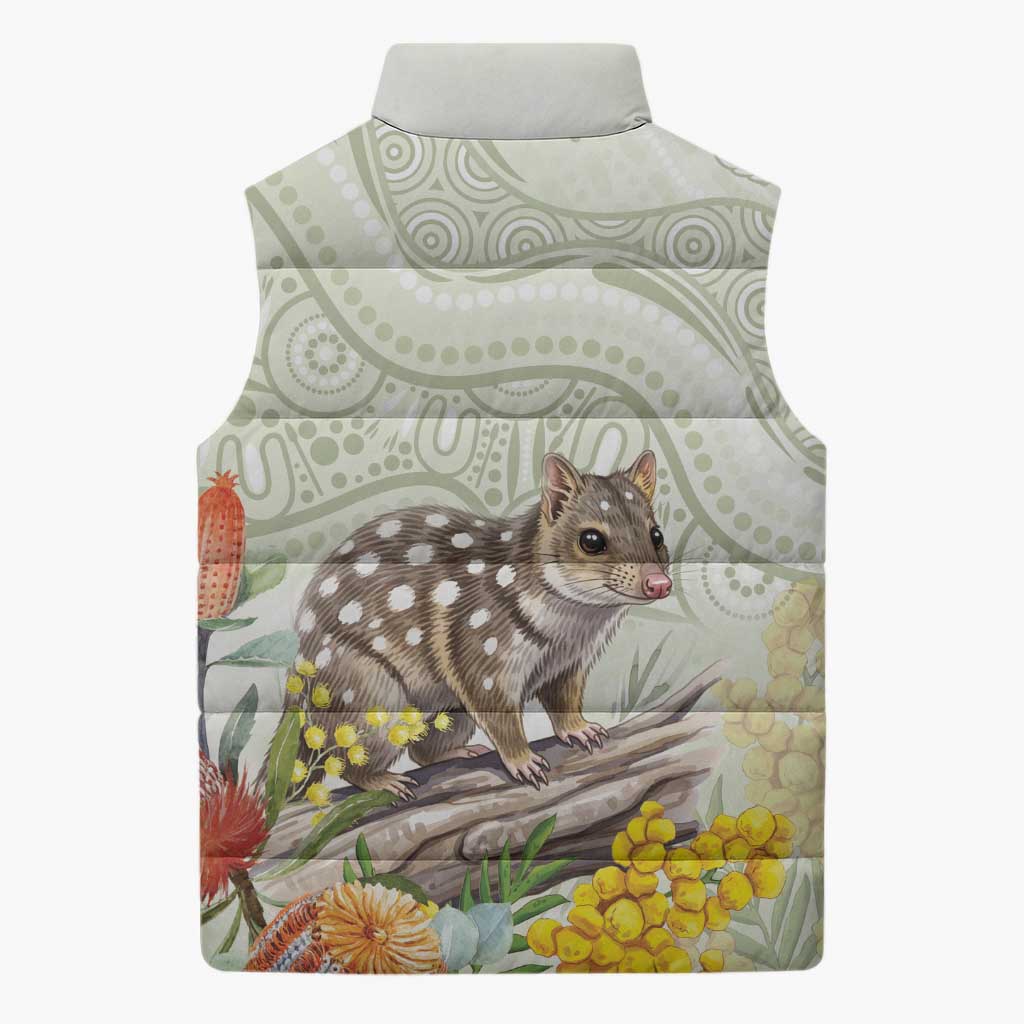 Eastern Quoll Australia Sleeveless Puffer Jacket Watercolor National Flowers Indigenous Art - Aussie Hoodie