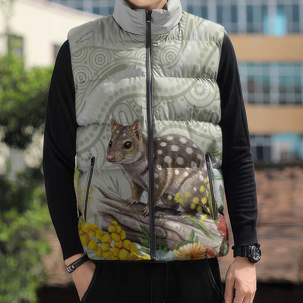 Eastern Quoll Australia Sleeveless Puffer Jacket Watercolor National Flowers Indigenous Art - Aussie Hoodie