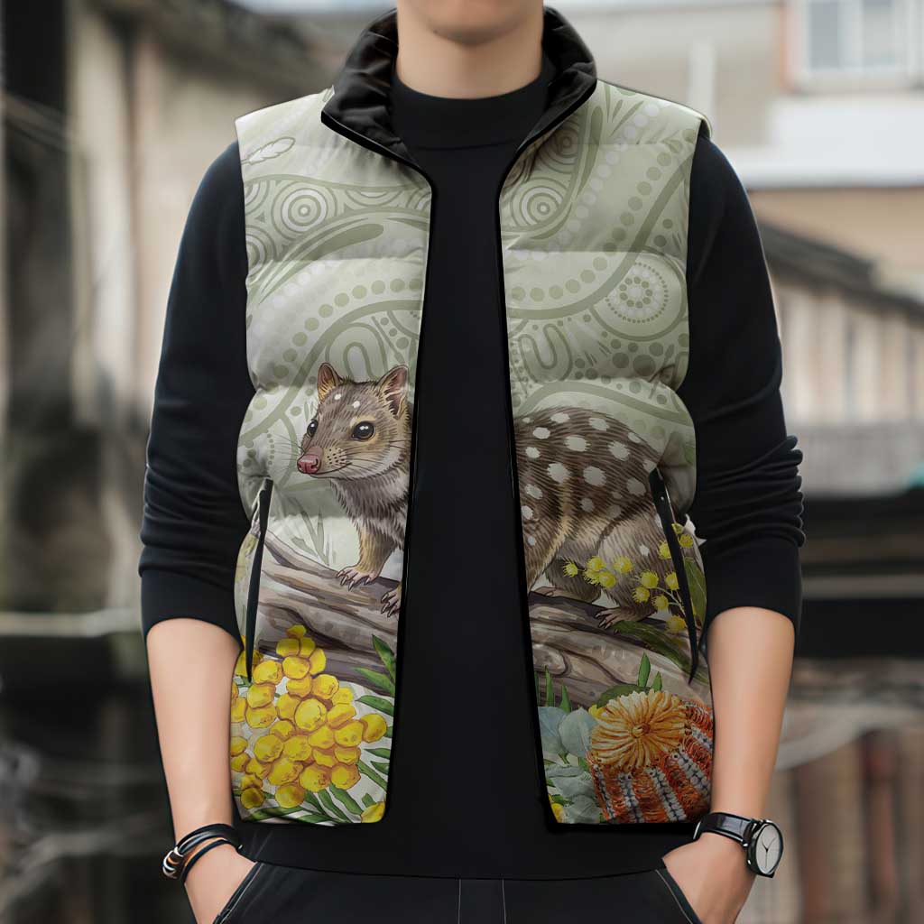 Eastern Quoll Australia Sleeveless Puffer Jacket Watercolor National Flowers Indigenous Art - Aussie Hoodie