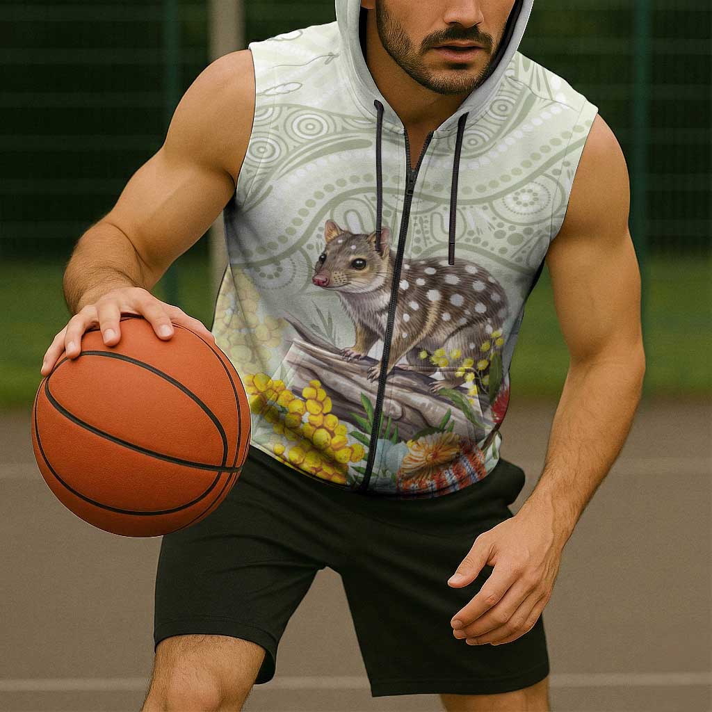 Eastern Quoll Australia Sleeveless Zip Hoodie Watercolor National Flowers Indigenous Art LT14