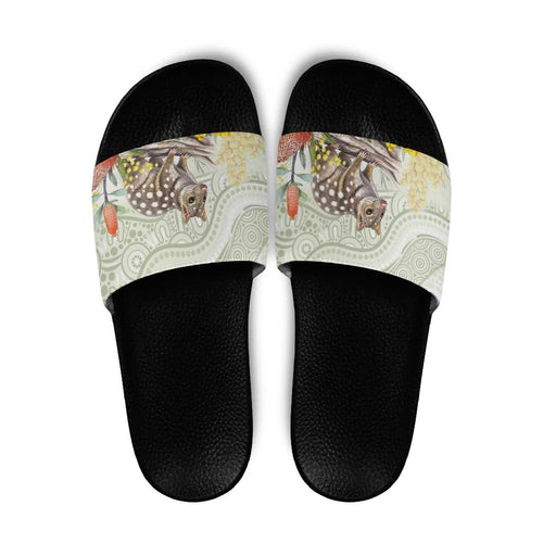 Eastern Quoll Australia Slide Sandals Watercolor National Flowers Indigenous Art - Aussie Hoodie