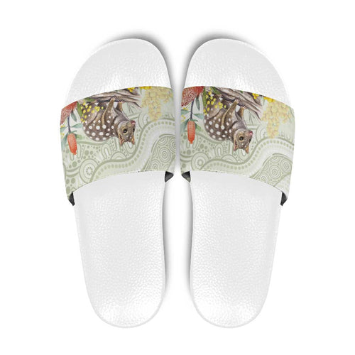 Eastern Quoll Australia Slide Sandals Watercolor National Flowers Indigenous Art - Aussie Hoodie