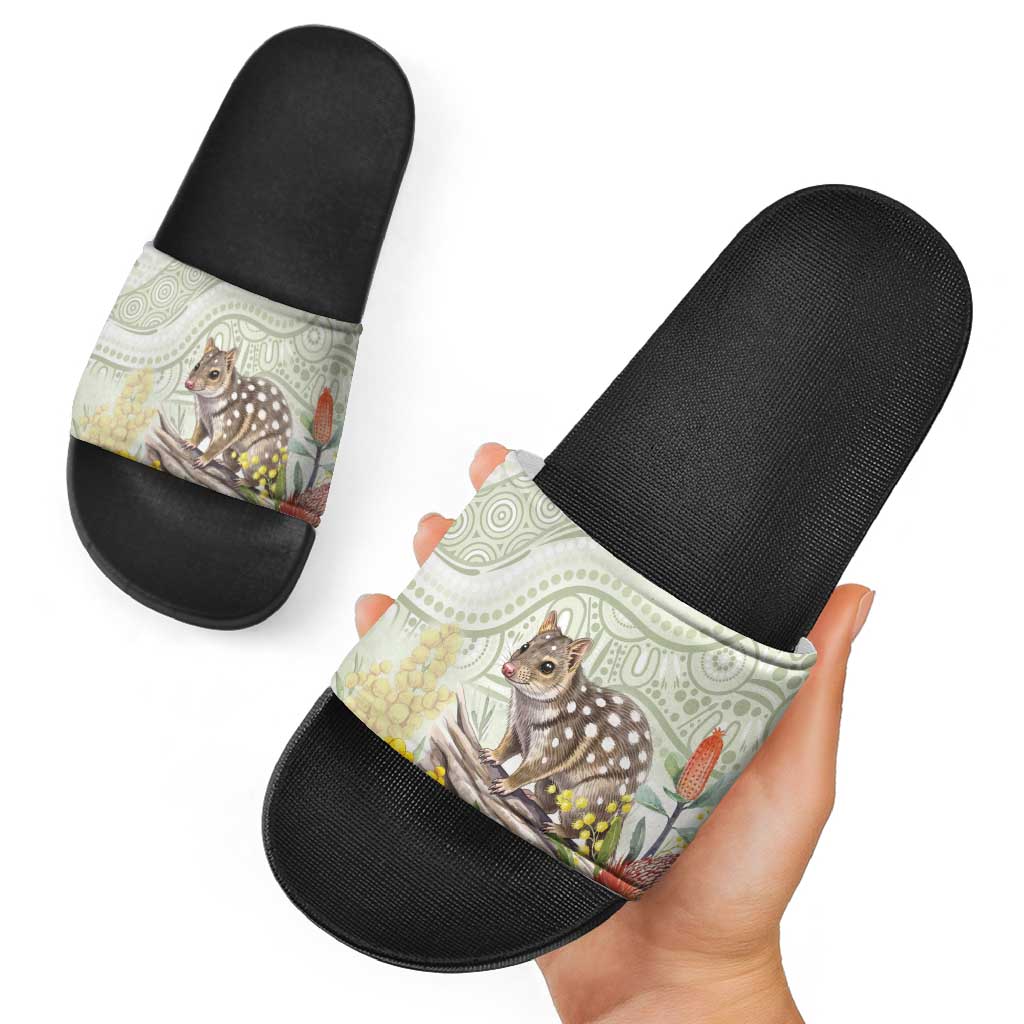Eastern Quoll Australia Slide Sandals Watercolor National Flowers Indigenous Art - Aussie Hoodie