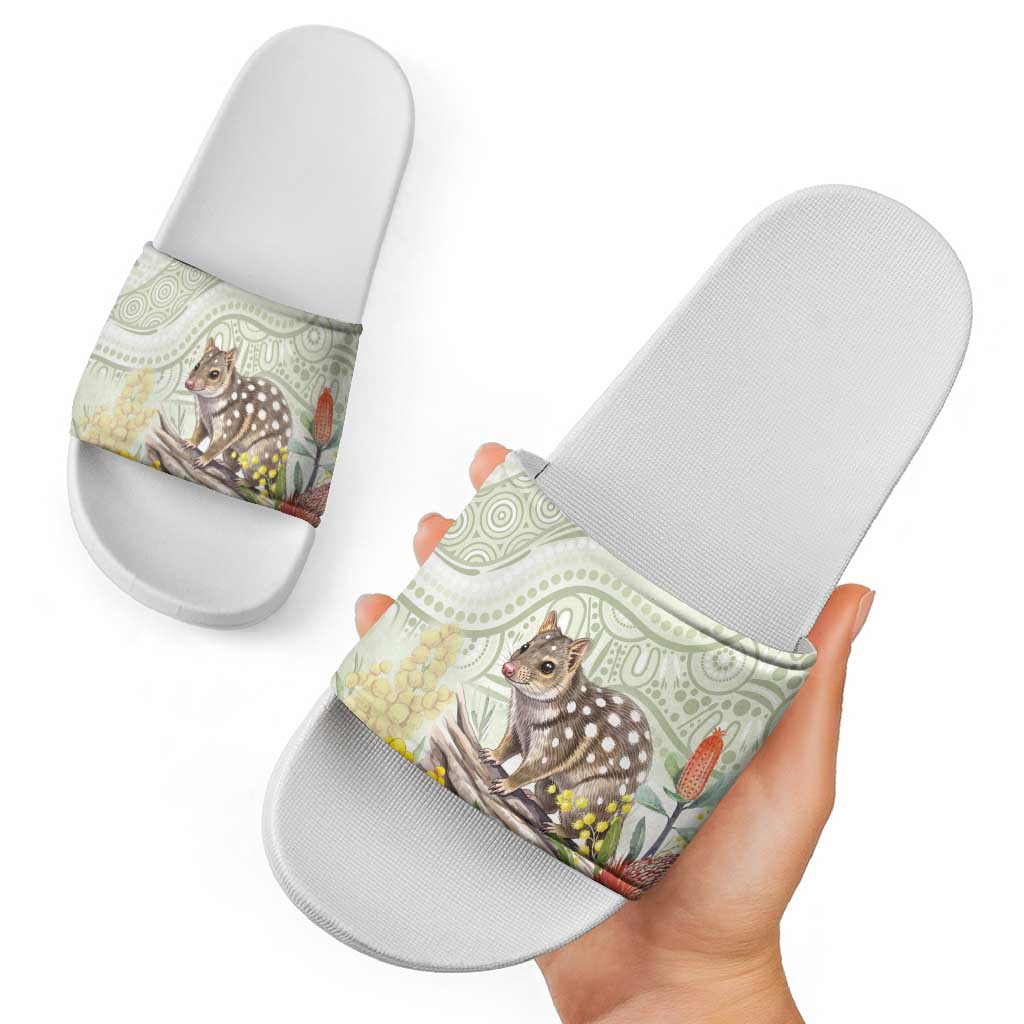Eastern Quoll Australia Slide Sandals Watercolor National Flowers Indigenous Art - Aussie Hoodie