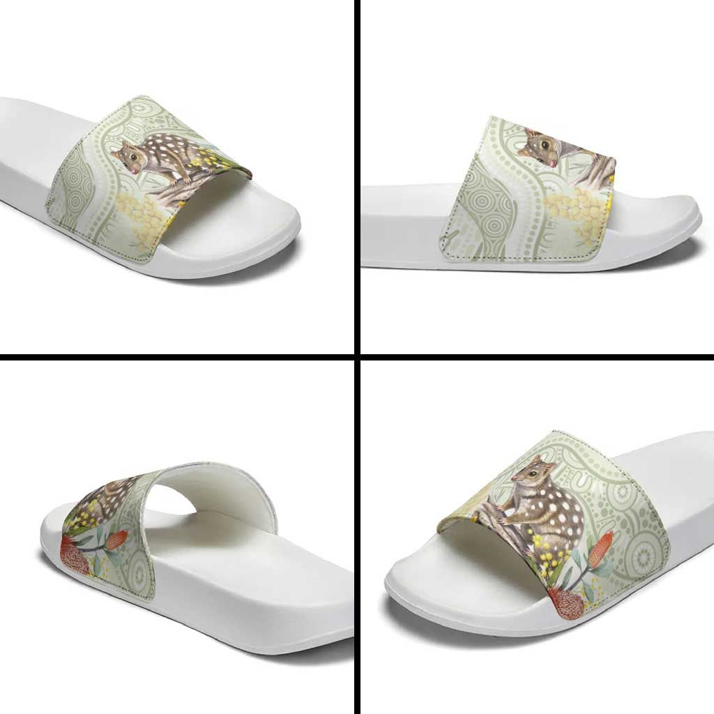 Eastern Quoll Australia Slide Sandals Watercolor National Flowers Indigenous Art - Aussie Hoodie