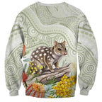 Eastern Quoll Australia Sweatshirt Watercolor National Flowers Indigenous Art - Aussie Hoodie