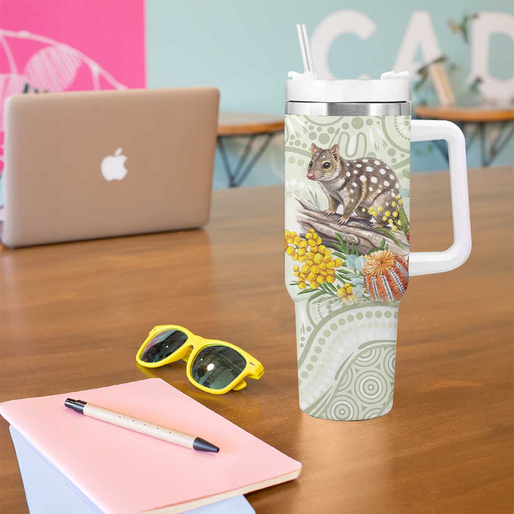Eastern Quoll Australia Tumbler With Handle Watercolor National Flowers Indigenous Art - Aussie Hoodie