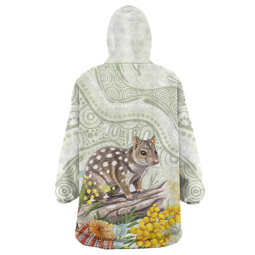 Eastern Quoll Australia Wearable Blanket Hoodie Watercolor National Flowers Indigenous Art - Aussie Hoodie