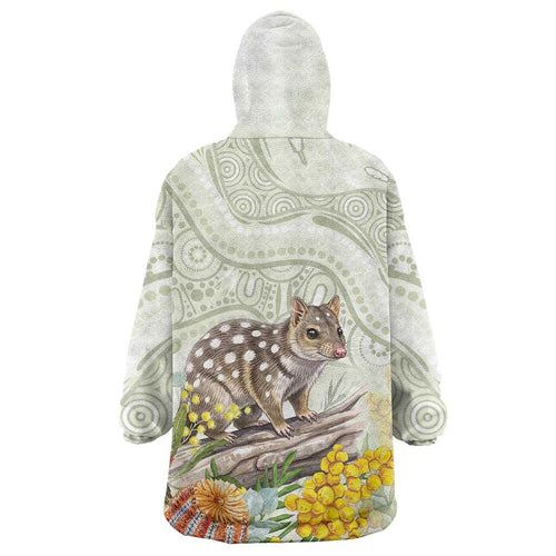 Eastern Quoll Australia Wearable Blanket Hoodie Watercolor National Flowers Indigenous Art - Aussie Hoodie
