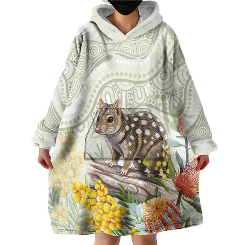 Eastern Quoll Australia Wearable Blanket Hoodie Watercolor National Flowers Indigenous Art - Aussie Hoodie