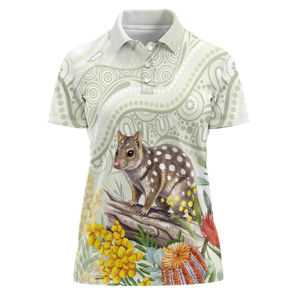 Eastern Quoll Australia Women Polo Shirt Watercolor National Flowers Indigenous Art - Aussie Hoodie
