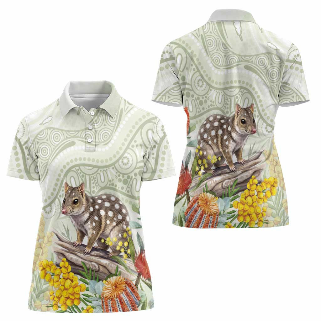 Eastern Quoll Australia Women Polo Shirt Watercolor National Flowers Indigenous Art - Aussie Hoodie