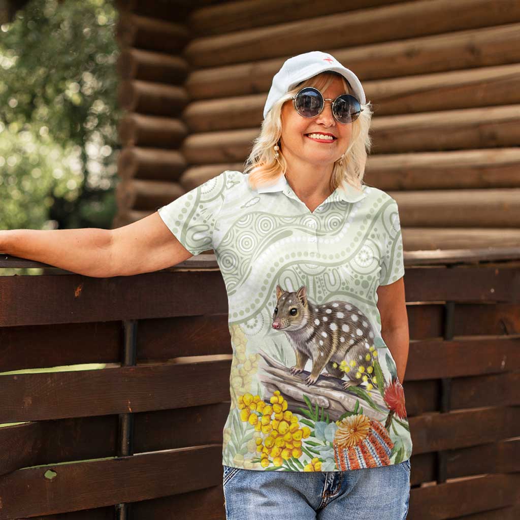 Eastern Quoll Australia Women Polo Shirt Watercolor National Flowers Indigenous Art - Aussie Hoodie
