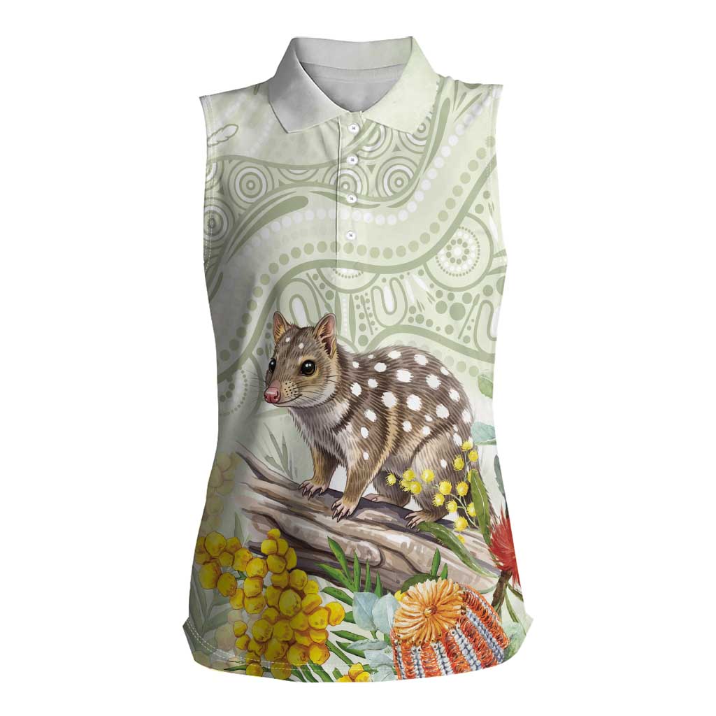 Eastern Quoll Australia Women Sleeveless Polo Shirt Watercolor National Flowers Indigenous Art - Aussie Hoodie