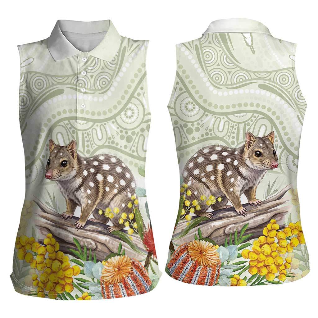 Eastern Quoll Australia Women Sleeveless Polo Shirt Watercolor National Flowers Indigenous Art - Aussie Hoodie