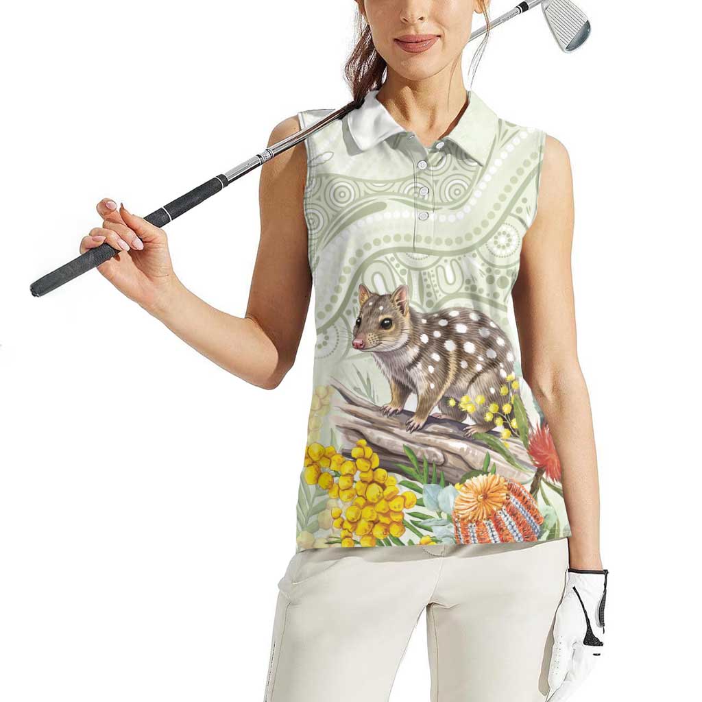 Eastern Quoll Australia Women Sleeveless Polo Shirt Watercolor National Flowers Indigenous Art - Aussie Hoodie