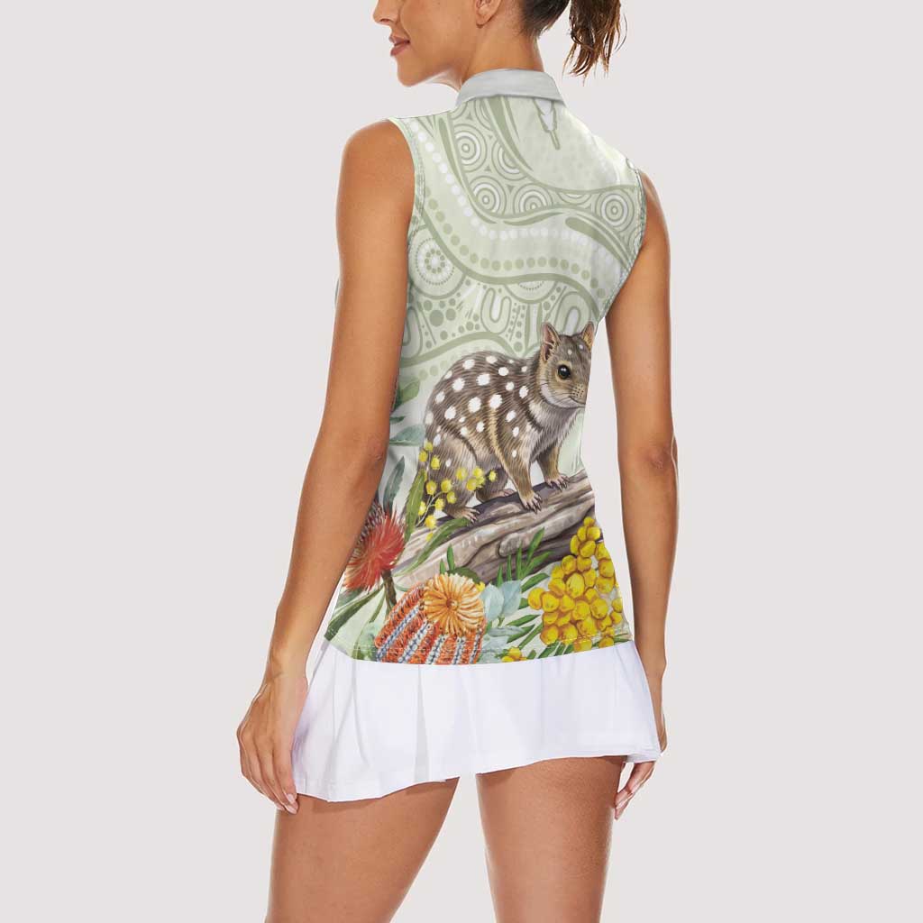 Eastern Quoll Australia Women Sleeveless Polo Shirt Watercolor National Flowers Indigenous Art - Aussie Hoodie