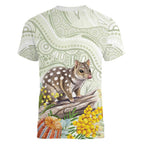 Eastern Quoll Australia Women V-Neck T-Shirt Watercolor National Flowers Indigenous Art - Aussie Hoodie