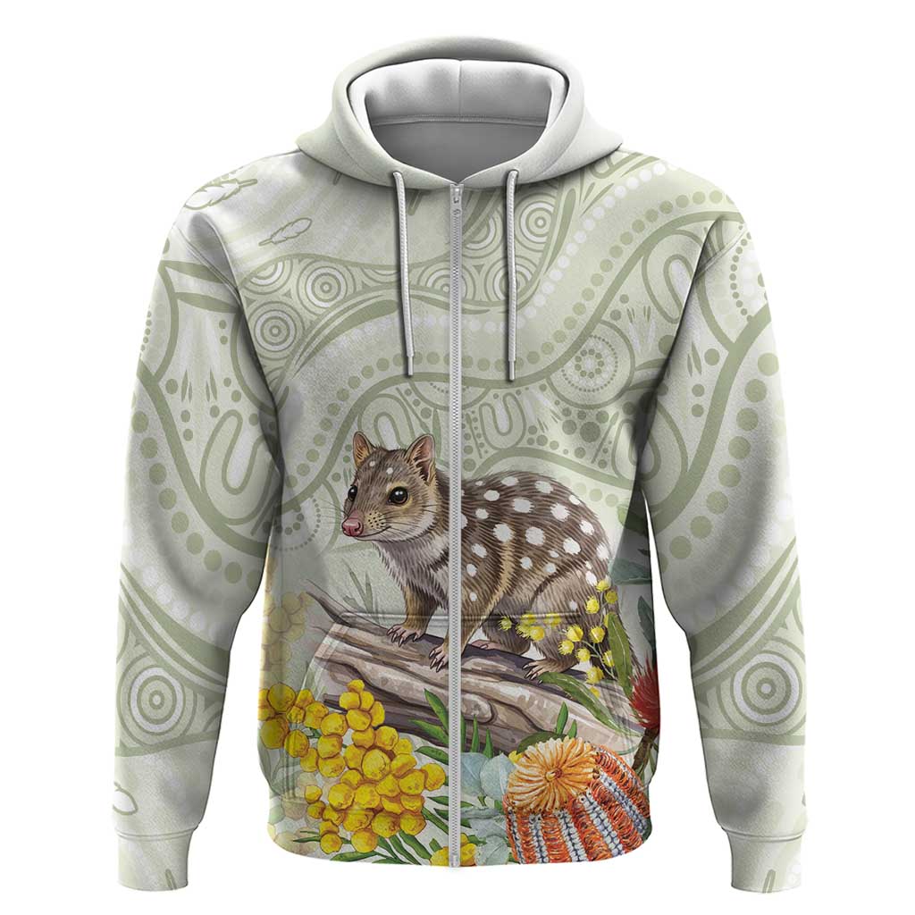 Eastern Quoll Australia Zip Hoodie Watercolor National Flowers Indigenous Art - Aussie Hoodie