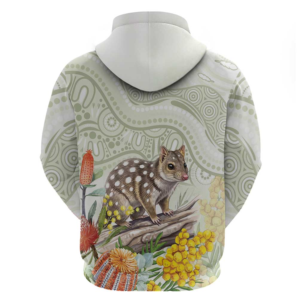Eastern Quoll Australia Zip Hoodie Watercolor National Flowers Indigenous Art - Aussie Hoodie